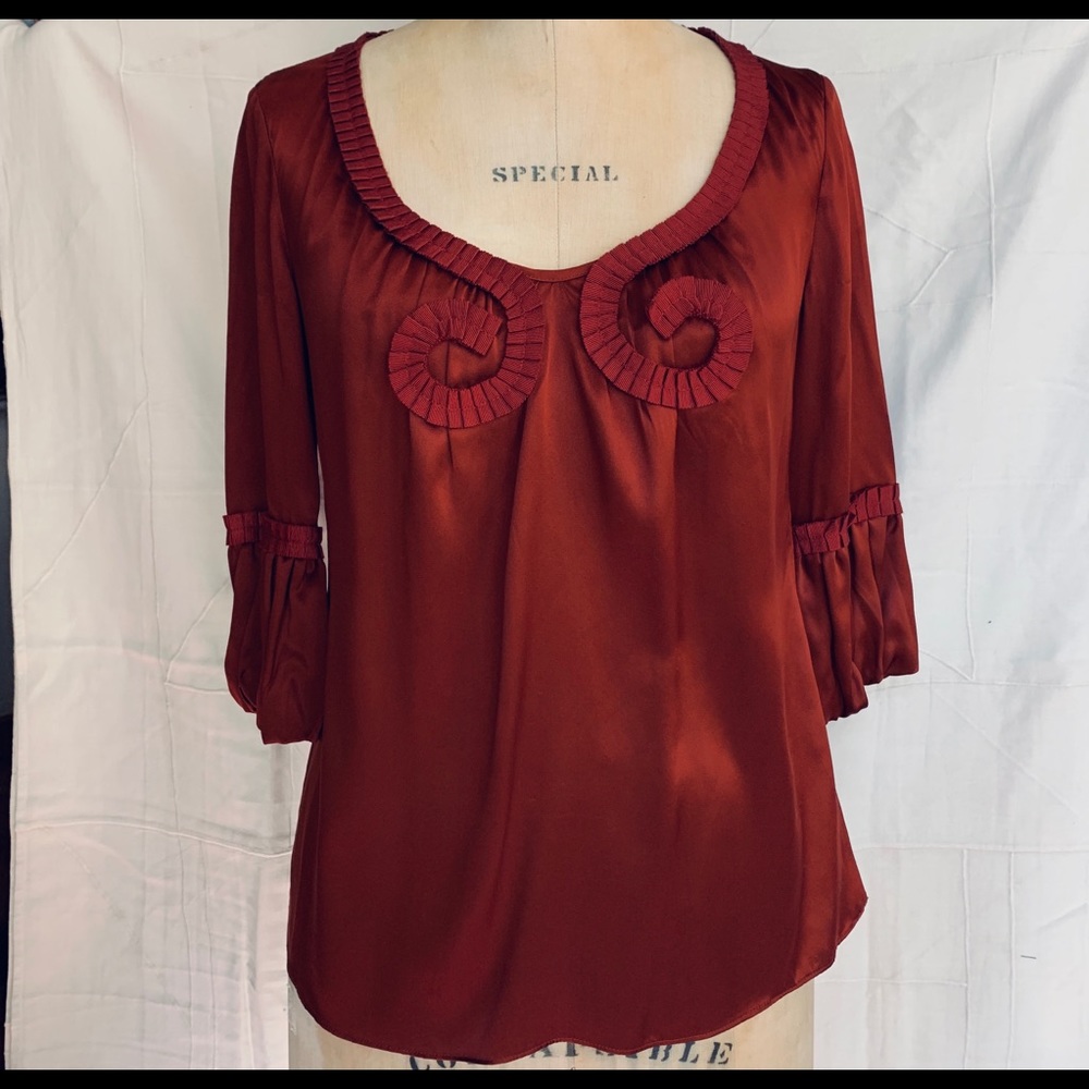 Satin Silk Blouse with fashionably cut sleeves